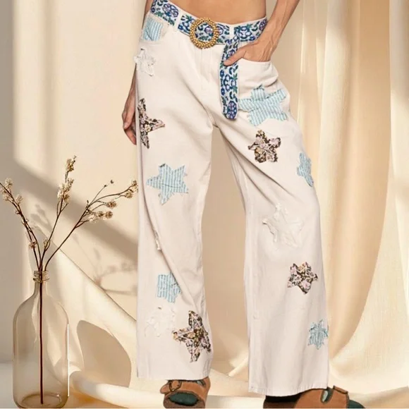 POL Cream OATMILK Star Patch Pants - Picture 7 of 7